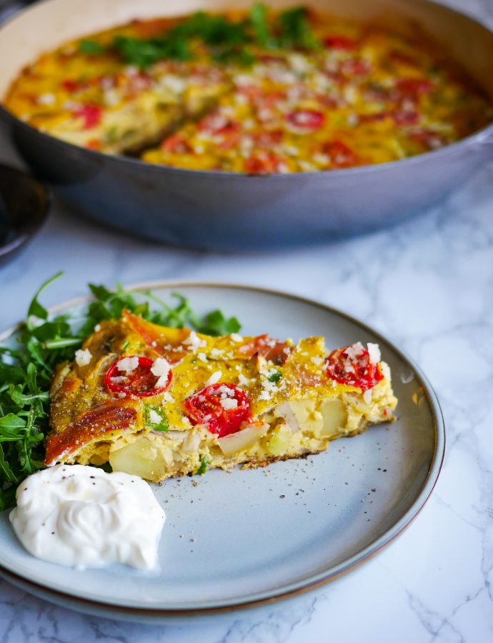 OVNSBAKT OMELETT MED SPEKESKINKE OG PARMESAN